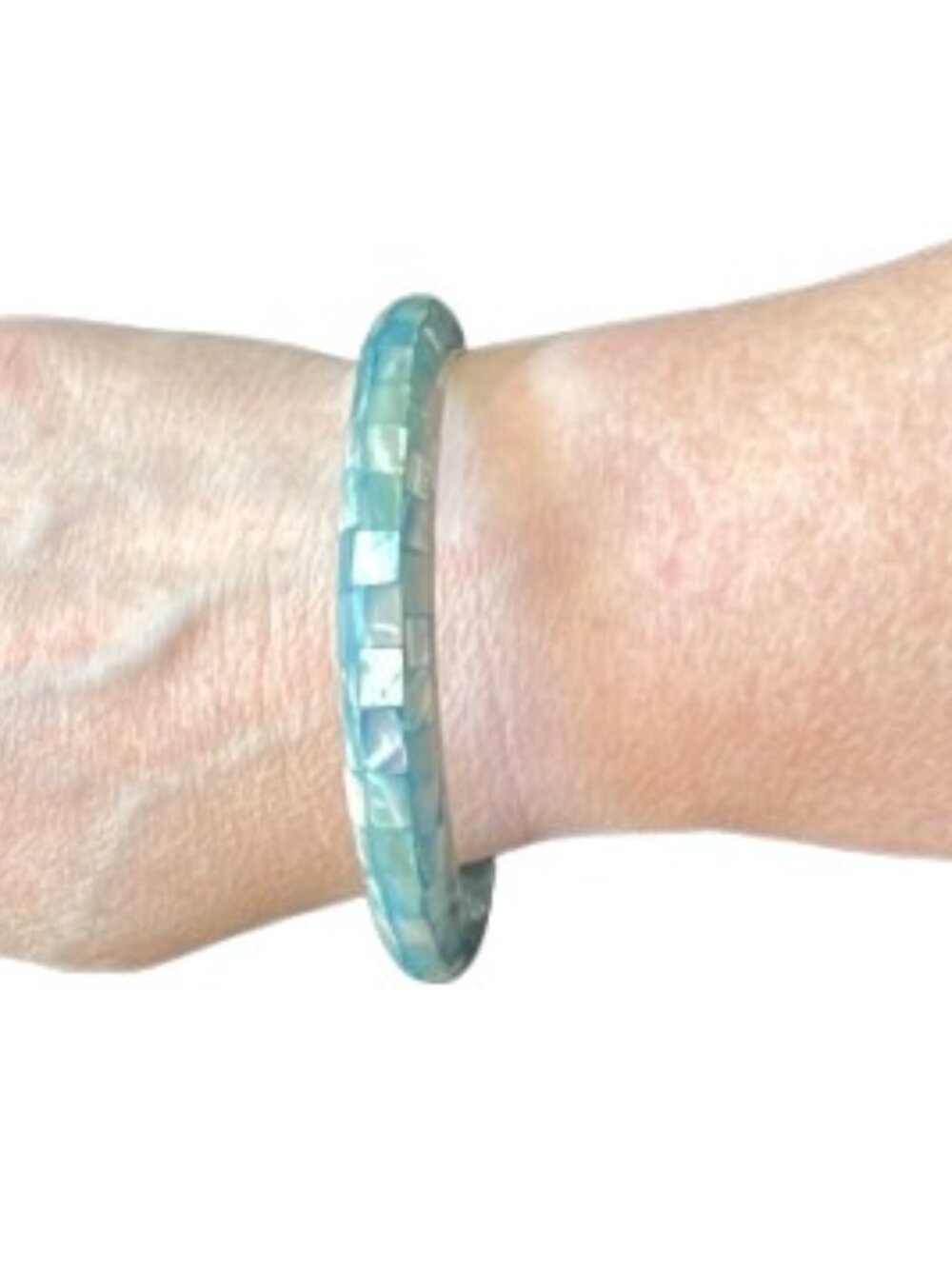 Blue Mosaic Shell Inlay Dome Bangle Bracelet Turquoise Shades